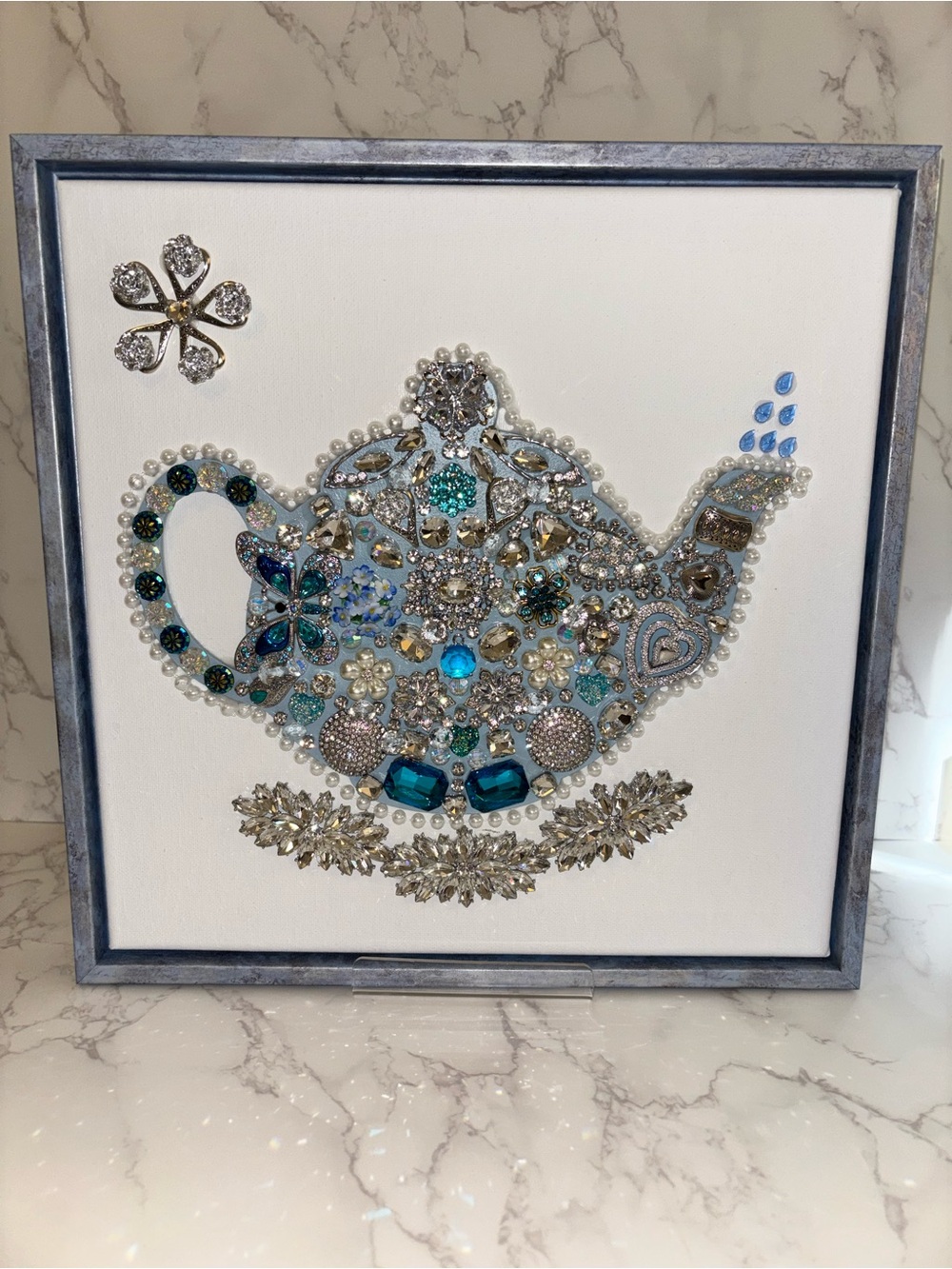 Embellished Teapot Wall Art - Turquoise & Silver